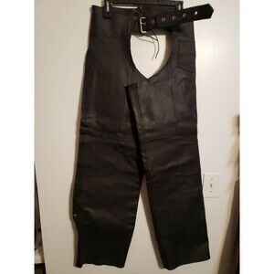Tuff Hide Apparel Black Leather Biker Chaps Zip Button Riding Motorcycle Large